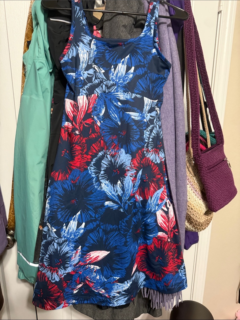 Columbia  PFG Navy Floral Tank Mini Dress with Red & Light Blue Blooms